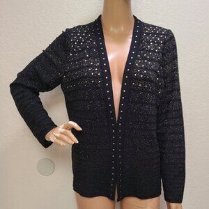 MING WANG STUDDED METALLIC RIBBED STRIPED CARDIGAN KNIT SWEATER sz S